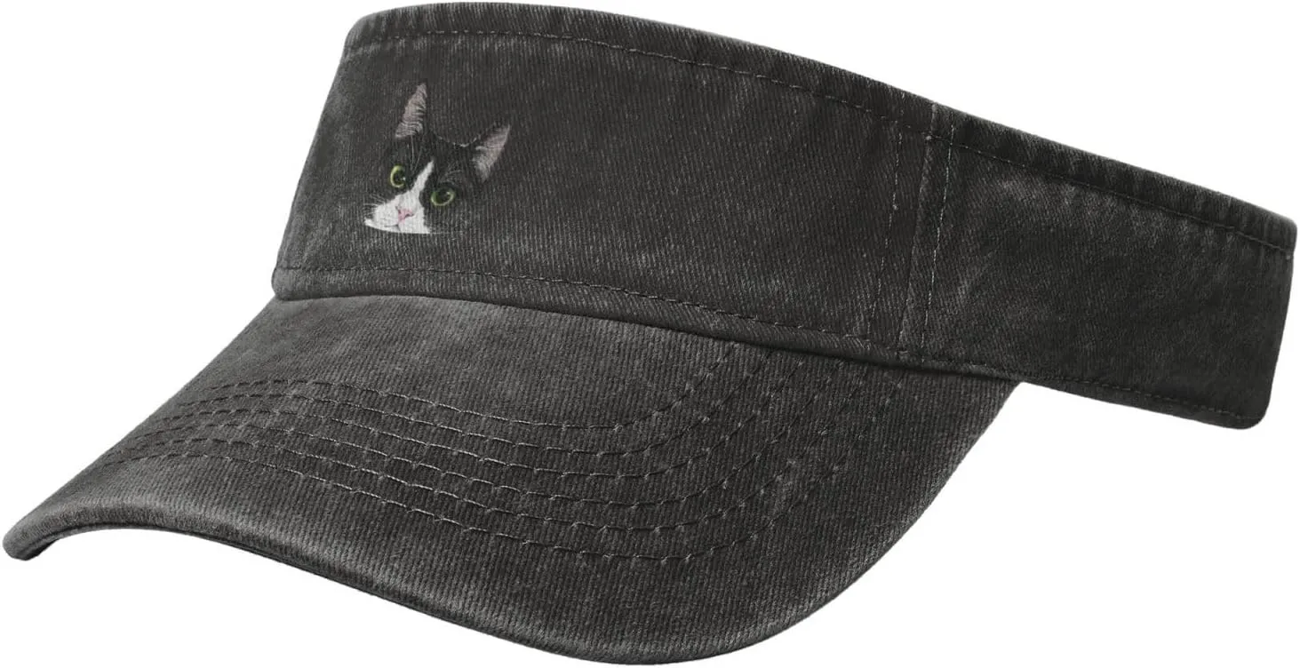 Black White Tuxedo Cat Sport Sun Visor Hats for Men & Women Empty Top Baseball Cap Sunscreen Visor Caps,Black
