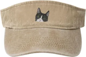 Black White Tuxedo Cat Sport Sun Visor Hats for Men & Women Empty Top Baseball Cap Sunscreen Visor Caps,Black