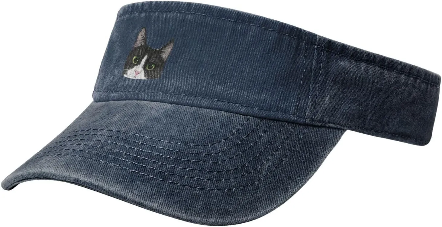 Black White Tuxedo Cat Sport Sun Visor Hats for Men & Women Empty Top Baseball Cap Sunscreen Visor Caps,Black