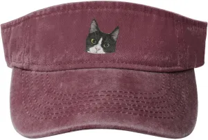 Black White Tuxedo Cat Sport Sun Visor Hats for Men & Women Empty Top Baseball Cap Sunscreen Visor Caps,Black