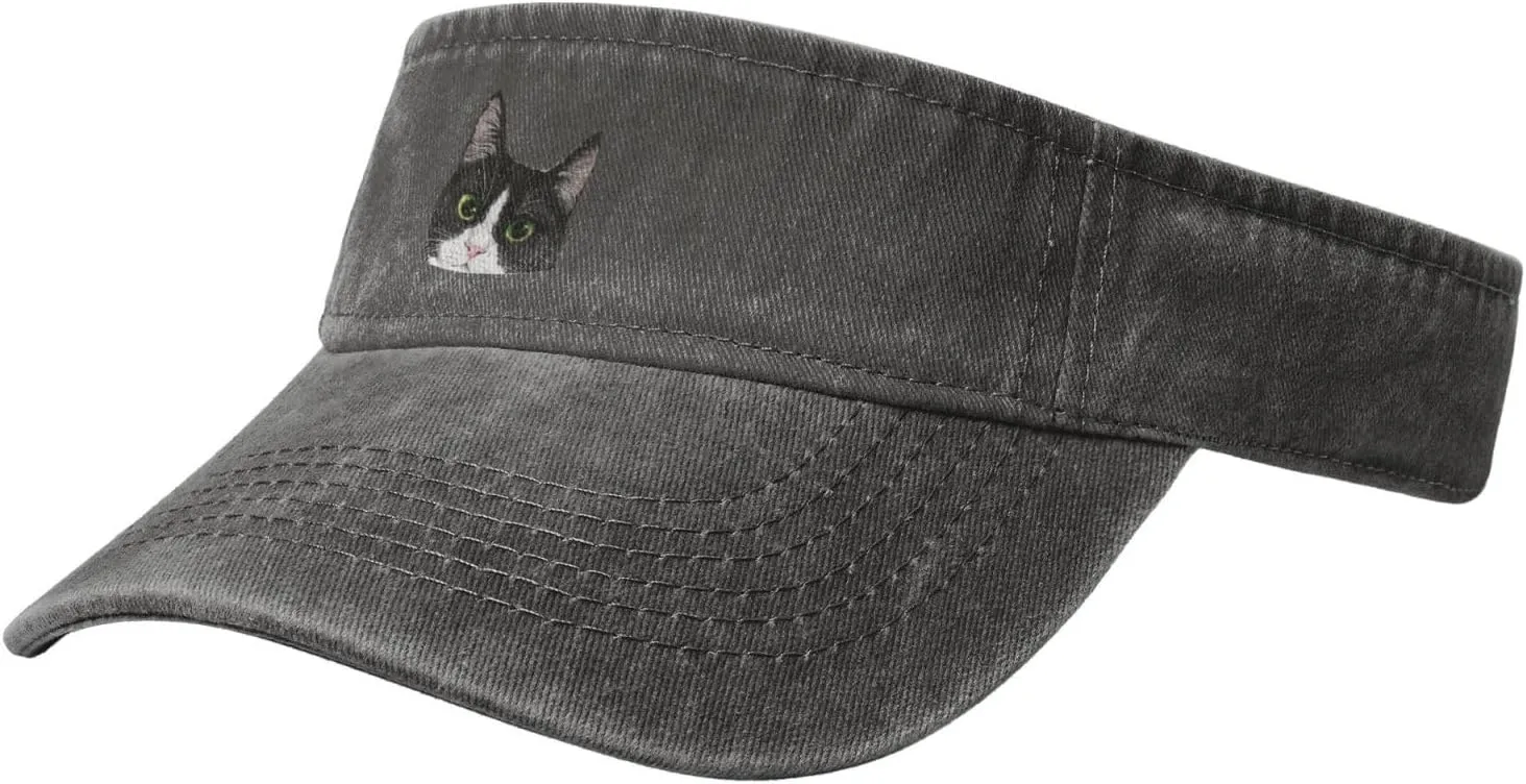Black White Tuxedo Cat Sport Sun Visor Hats for Men & Women Empty Top Baseball Cap Sunscreen Visor Caps,Black