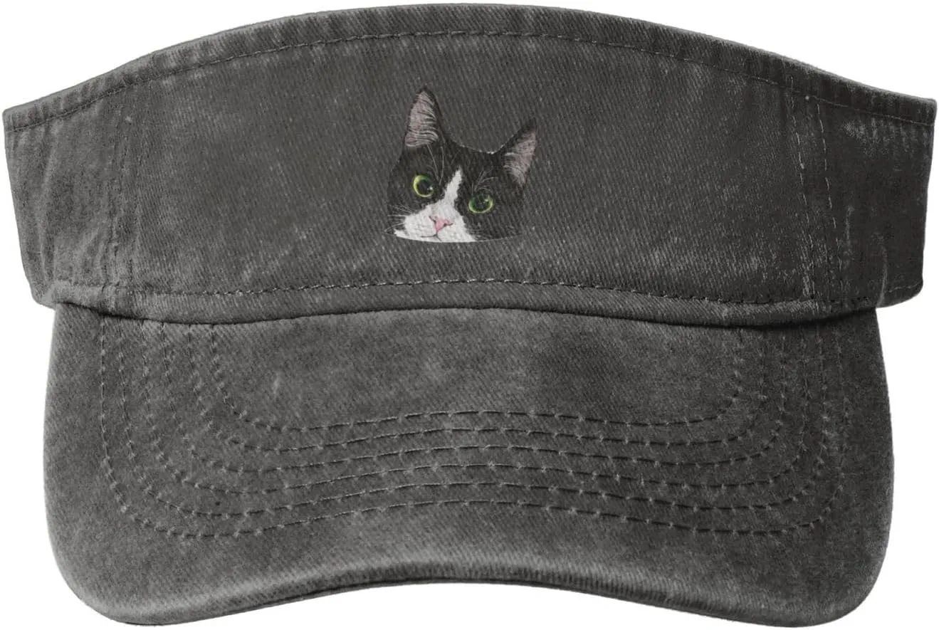Black White Tuxedo Cat Sport Sun Visor Hats for Men & Women Empty Top Baseball Cap Sunscreen Visor Caps,Black