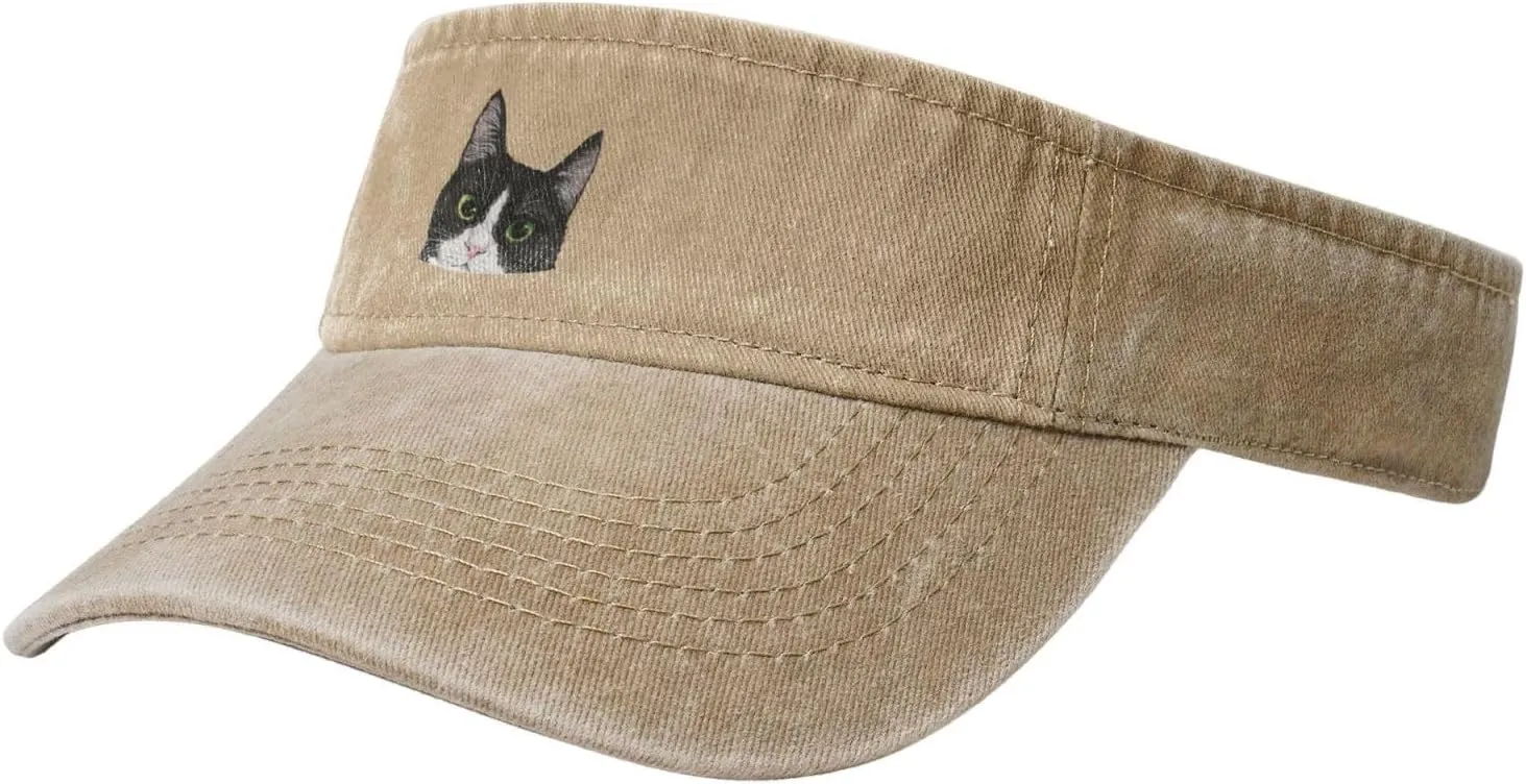 Black White Tuxedo Cat Sport Sun Visor Hats for Men & Women Empty Top Baseball Cap Sunscreen Visor Caps,Black