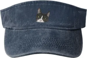 Black White Tuxedo Cat Sport Sun Visor Hats for Men & Women Empty Top Baseball Cap Sunscreen Visor Caps,Black