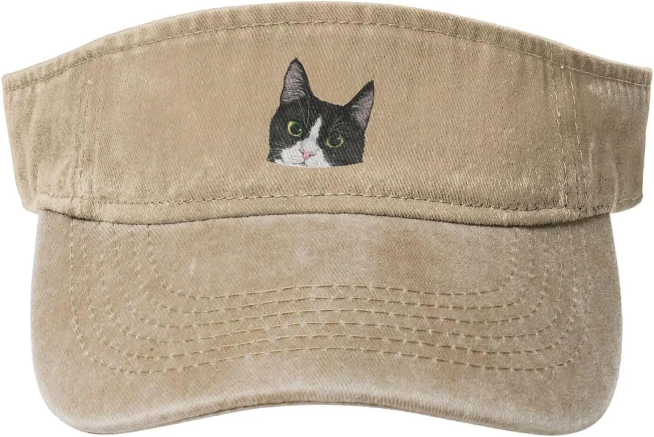 Black White Tuxedo Cat Sport Sun Visor Hats for Men & Women Empty Top Baseball Cap Sunscreen Visor Caps,Black