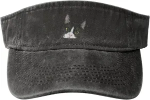 Black White Tuxedo Cat Sport Sun Visor Hats for Men & Women Empty Top Baseball Cap Sunscreen Visor Caps,Black