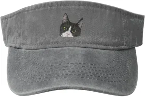 Black White Tuxedo Cat Sport Sun Visor Hats for Men & Women Empty Top Baseball Cap Sunscreen Visor Caps,Black