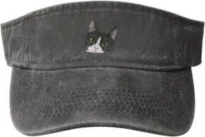 Black White Tuxedo Cat Sport Sun Visor Hats for Men & Women Empty Top Baseball Cap Sunscreen Visor Caps,Black