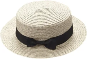 Boater Summer Beach Sun Hat UPF50  Girl Kids Wide Brim Straw Panama Sun Hat 1920s Straw Hat 20s Costume Accessory
