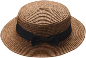 Boater Summer Beach Sun Hat UPF50  Girl Kids Wide Brim Straw Panama Sun Hat 1920s Straw Hat 20s Costume Accessory