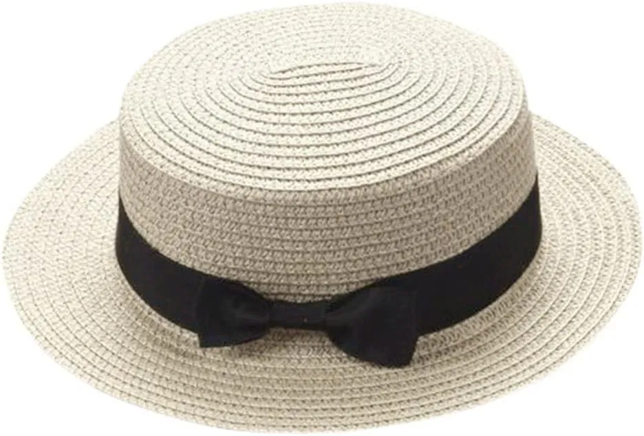 Boater Summer Beach Sun Hat UPF50  Girl Kids Wide Brim Straw Panama Sun Hat 1920s Straw Hat 20s Costume Accessory