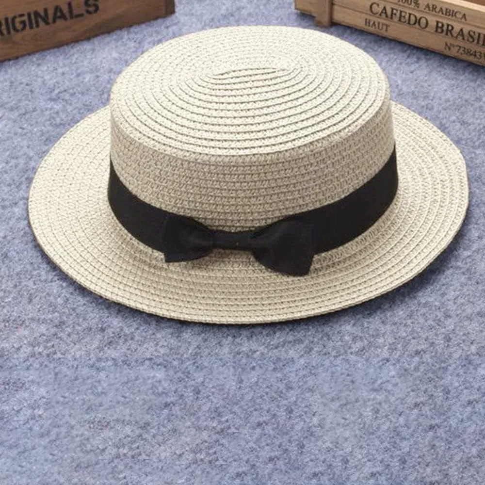 Boater Summer Beach Sun Hat UPF50  Girl Kids Wide Brim Straw Panama Sun Hat 1920s Straw Hat 20s Costume Accessory