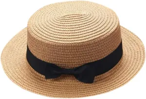 Boater Summer Beach Sun Hat UPF50  Girl Kids Wide Brim Straw Panama Sun Hat 1920s Straw Hat 20s Costume Accessory