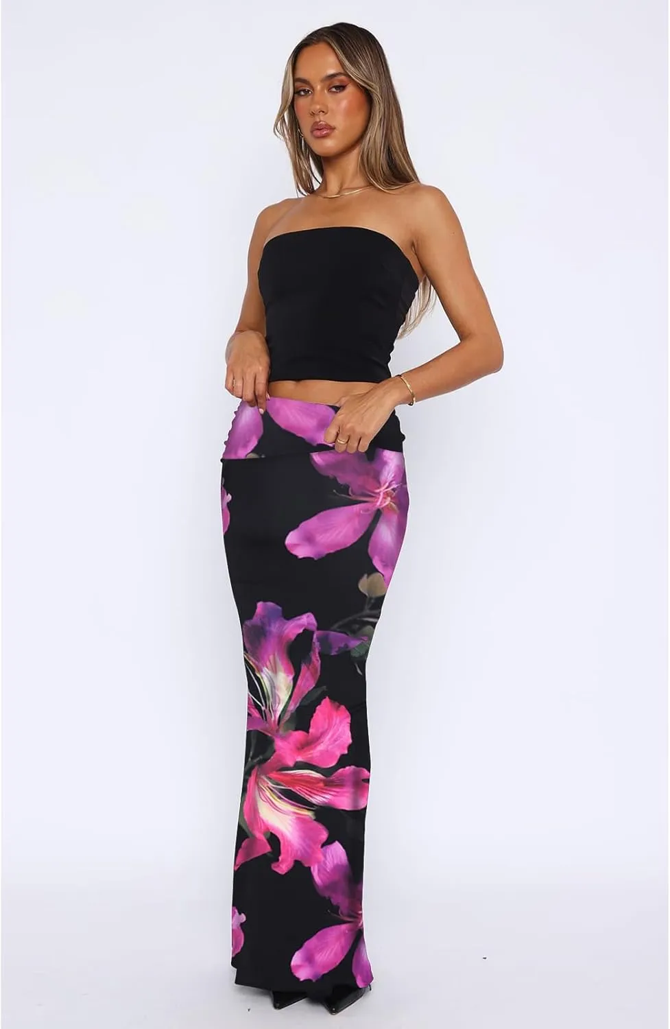 Bodycon Maxi Skirts for Women, Foldover High Waist Floral Leopard Cheetah Print Sexy Club Long Y2k Skirt
