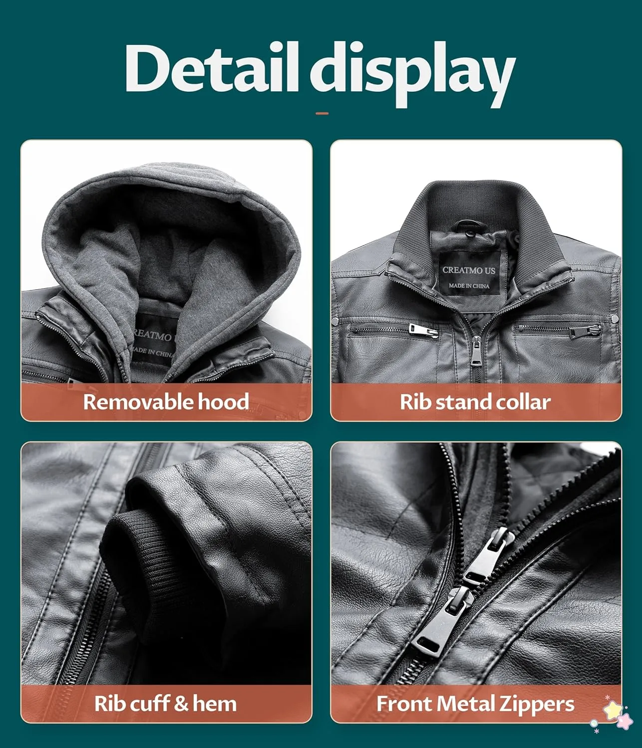 Boy's Faux Leather Jacket Windproof Warm Winter Coat Kids Bomber Outerwear Waterproof PU Motorcycle Jacket