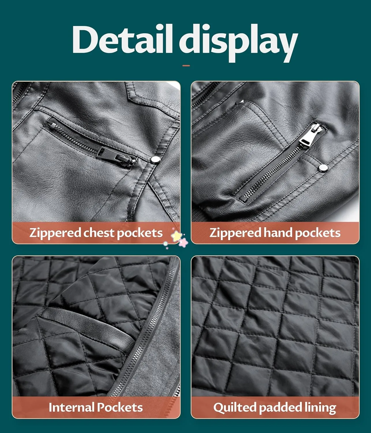 Boy's Faux Leather Jacket Windproof Warm Winter Coat Kids Bomber Outerwear Waterproof PU Motorcycle Jacket
