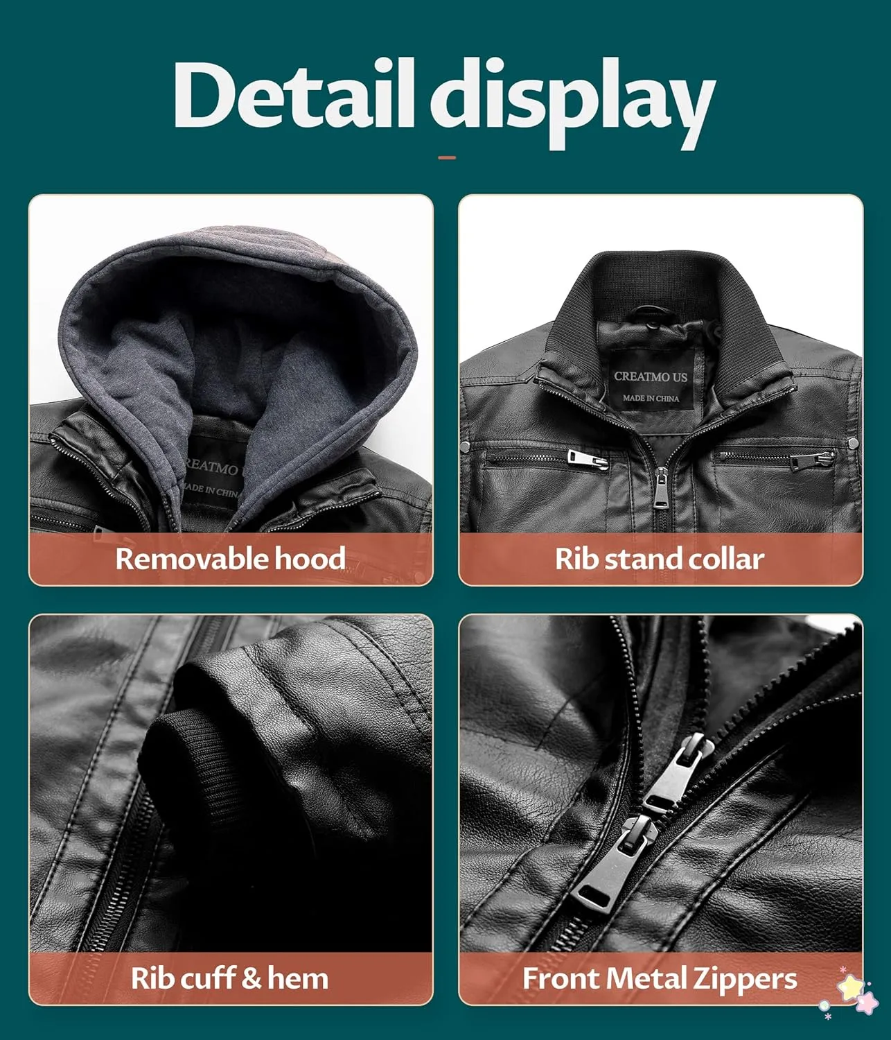 Boy's Faux Leather Jacket Windproof Warm Winter Coat Kids Bomber Outerwear Waterproof PU Motorcycle Jacket