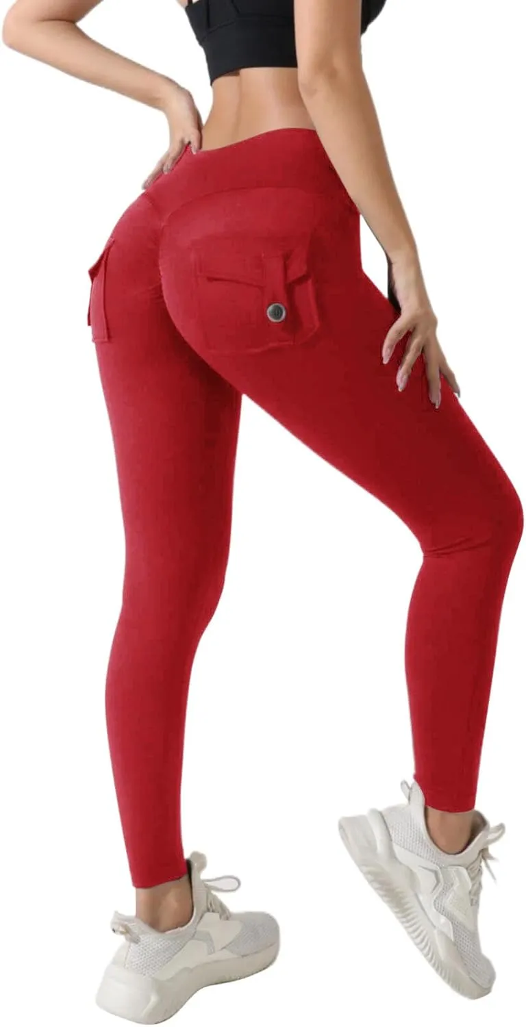Butt Lifting Leggings with Pockets for Women Stretch Cargo Leggings High Waist Womens Yoga Pants with Phone Pocket