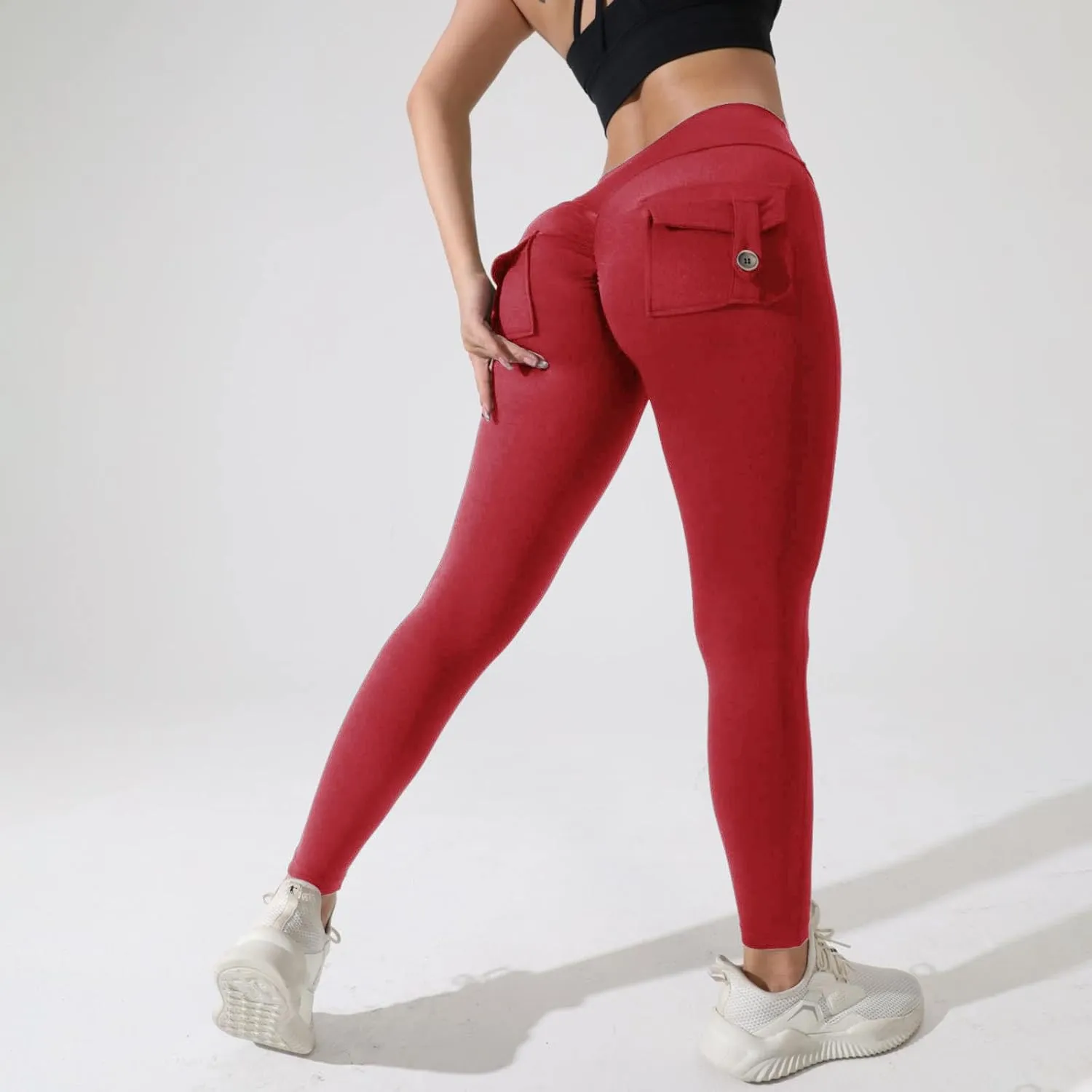 Butt Lifting Leggings with Pockets for Women Stretch Cargo Leggings High Waist Womens Yoga Pants with Phone Pocket