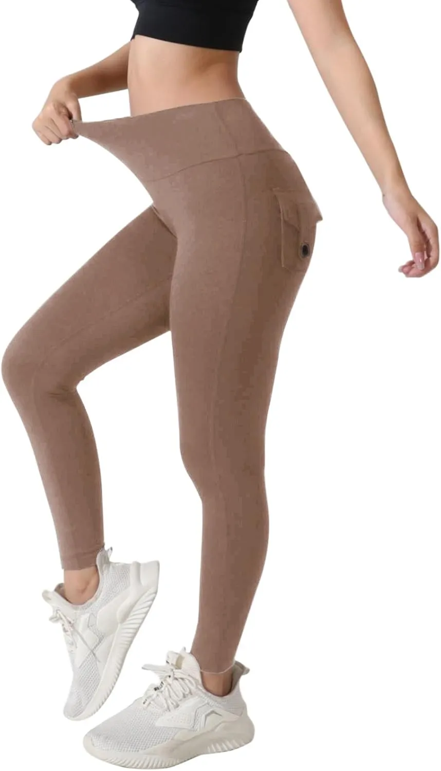 Butt Lifting Leggings with Pockets for Women Stretch Cargo Leggings High Waist Womens Yoga Pants with Phone Pocket
