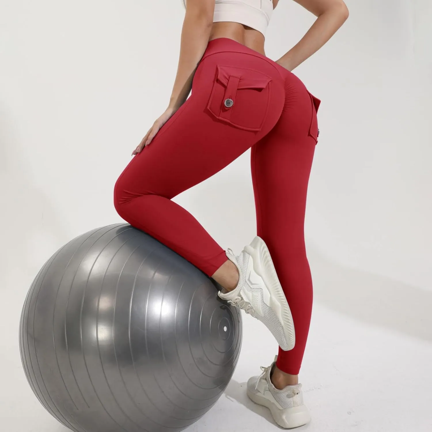 Butt Lifting Leggings with Pockets for Women Stretch Cargo Leggings High Waist Womens Yoga Pants with Phone Pocket