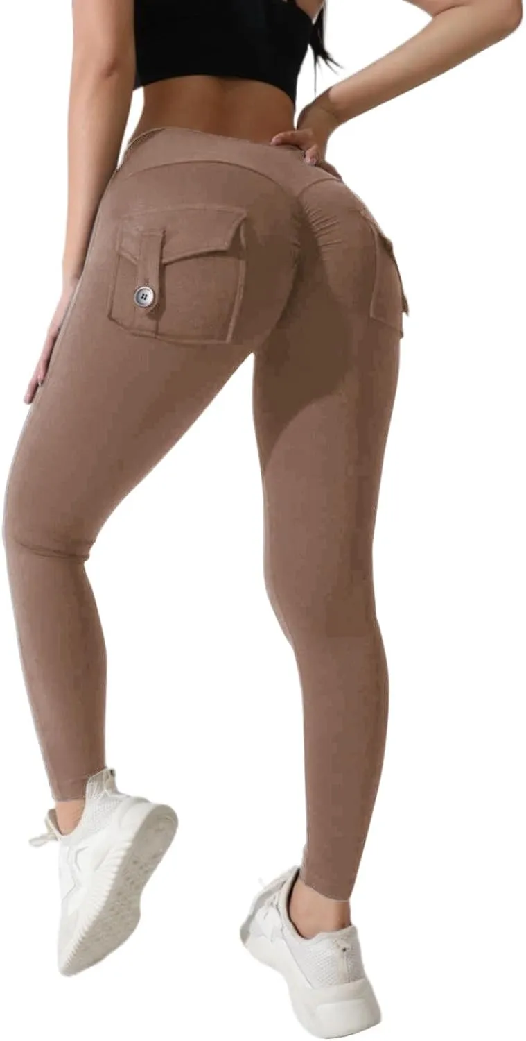 Butt Lifting Leggings with Pockets for Women Stretch Cargo Leggings High Waist Womens Yoga Pants with Phone Pocket