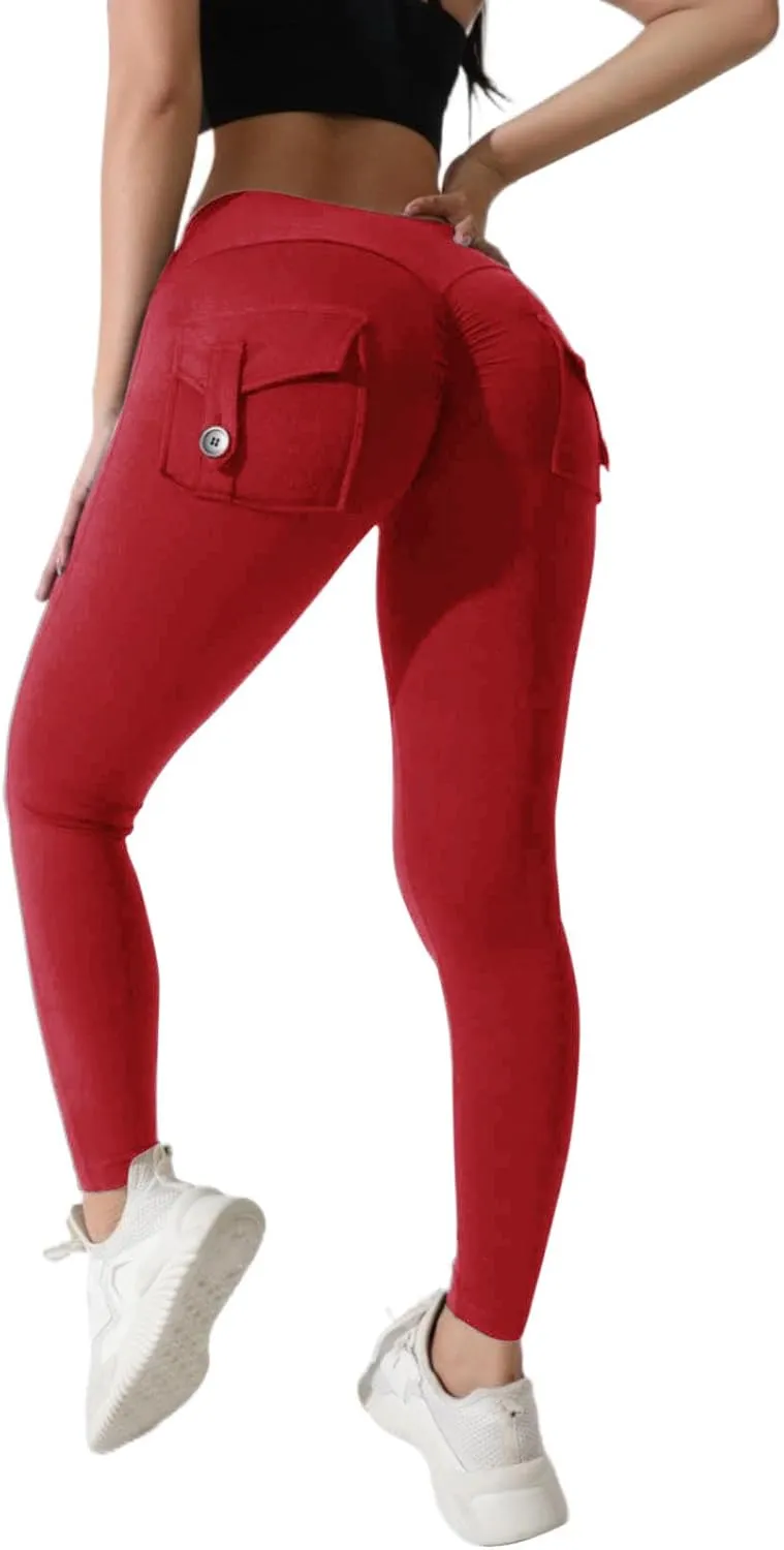 Butt Lifting Leggings with Pockets for Women Stretch Cargo Leggings High Waist Womens Yoga Pants with Phone Pocket