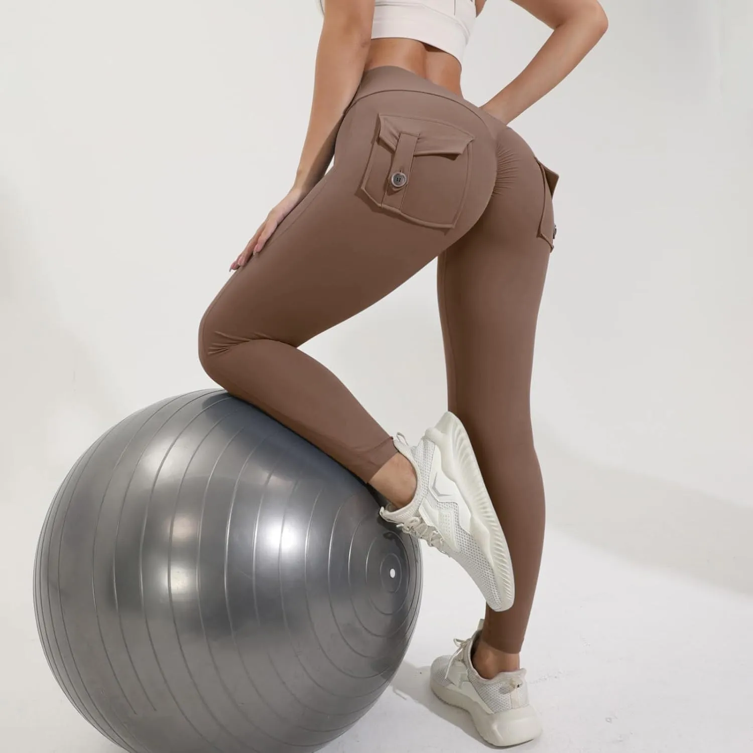 Butt Lifting Leggings with Pockets for Women Stretch Cargo Leggings High Waist Womens Yoga Pants with Phone Pocket