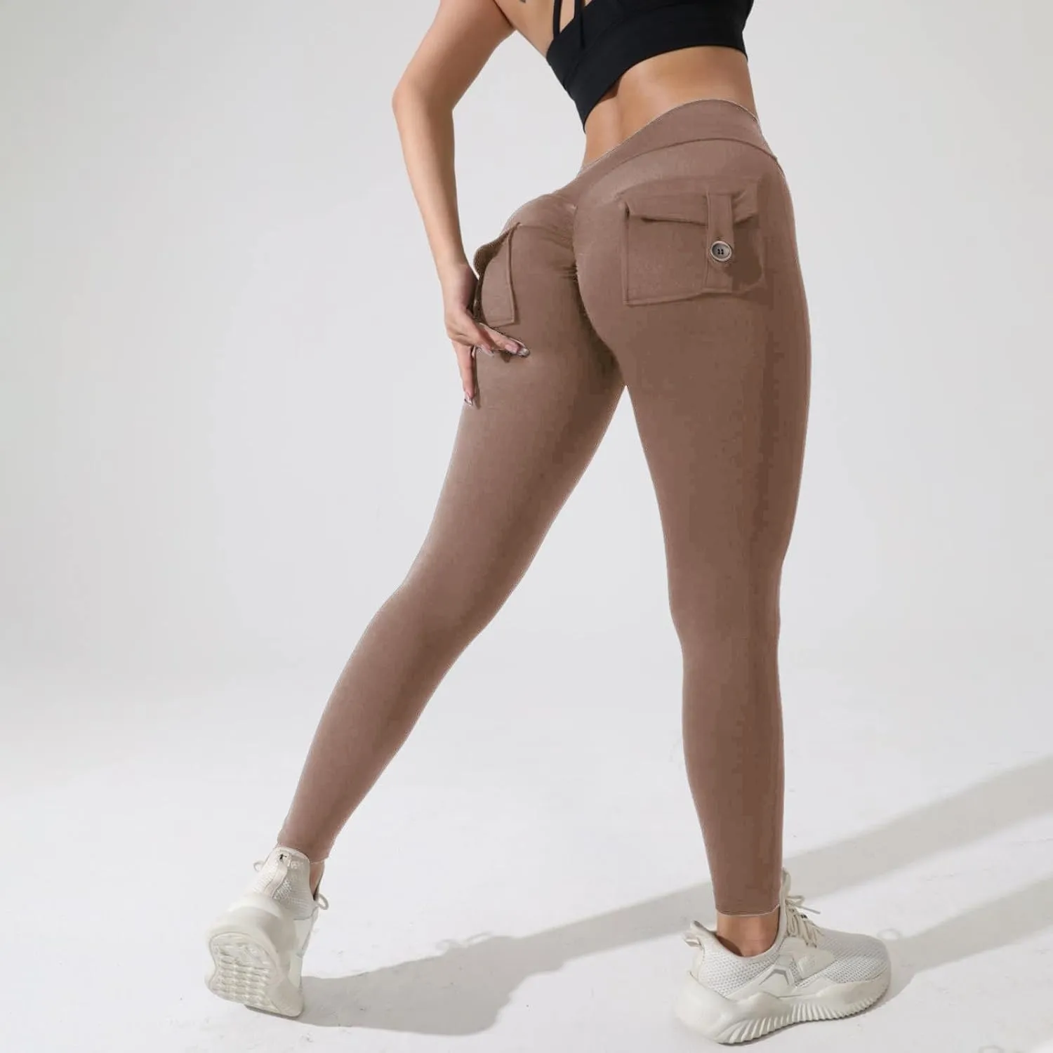 Butt Lifting Leggings with Pockets for Women Stretch Cargo Leggings High Waist Womens Yoga Pants with Phone Pocket