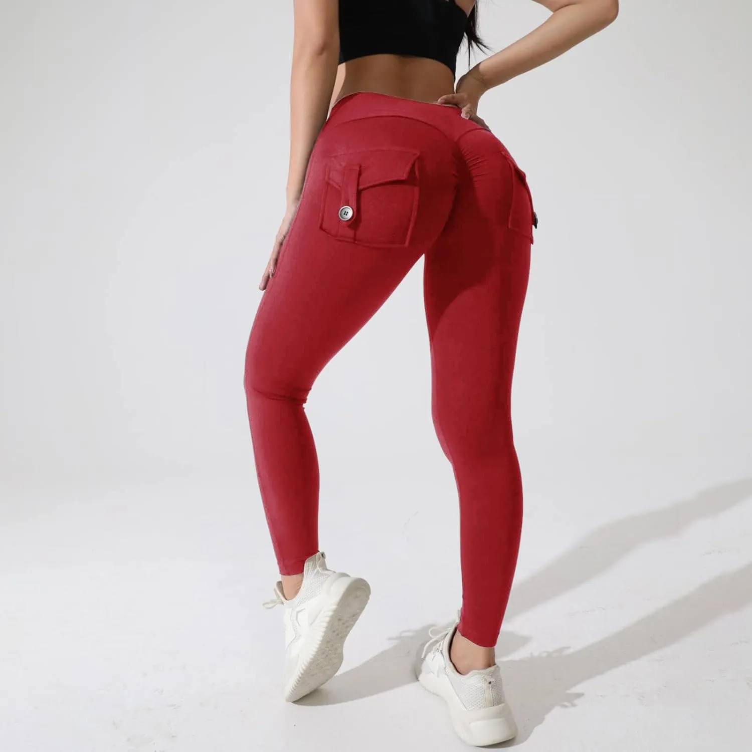 Butt Lifting Leggings with Pockets for Women Stretch Cargo Leggings High Waist Womens Yoga Pants with Phone Pocket