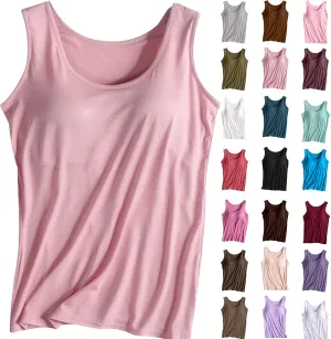 Camisole Tops for Women Built in Bra Casual Scoop Neck Sleeveless Yoga Shirts Basic Padded Tank Tops Summer Clothes