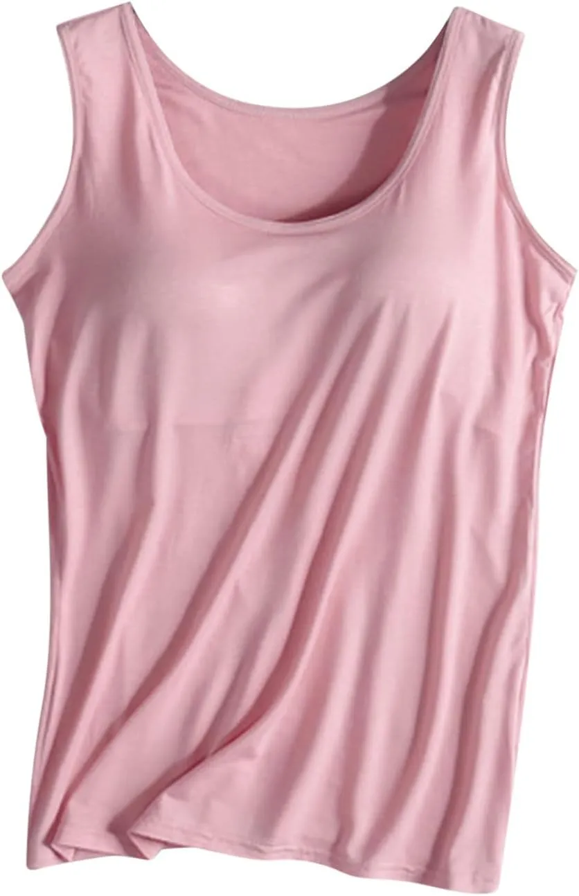 Camisole Tops for Women Built in Bra Casual Scoop Neck Sleeveless Yoga Shirts Basic Padded Tank Tops Summer Clothes