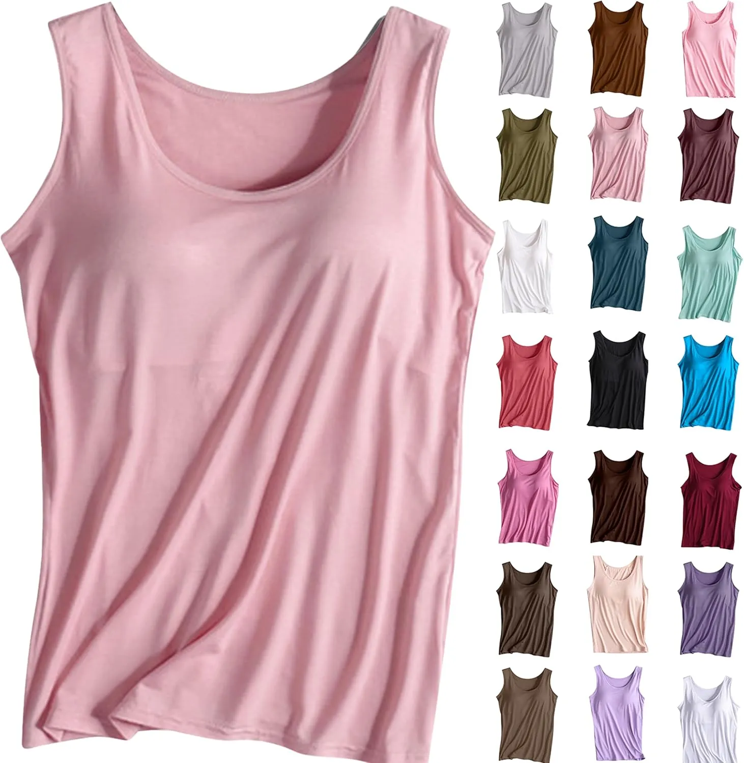 Camisole Tops for Women Built in Bra Casual Scoop Neck Sleeveless Yoga Shirts Basic Padded Tank Tops Summer Clothes