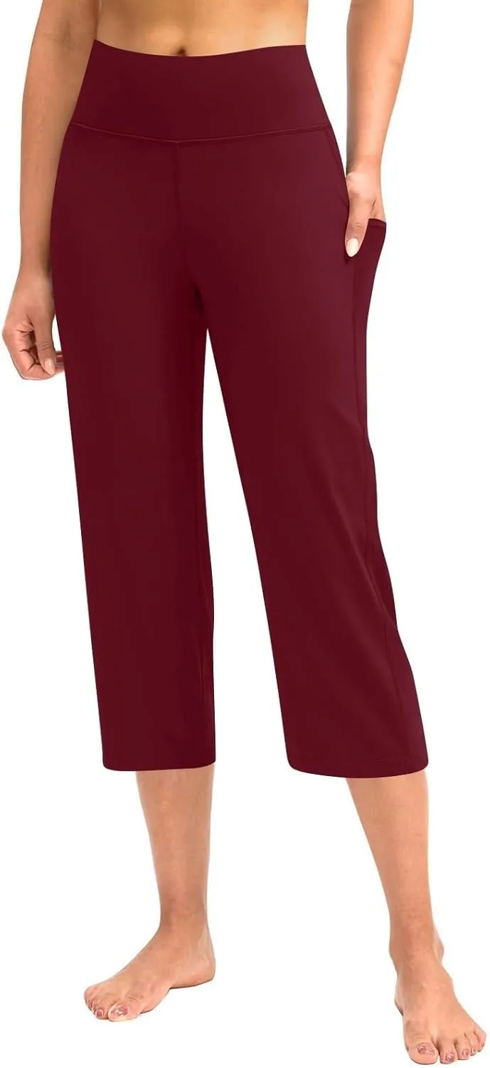 Capri Pants for Women Bootcut High Waist Leggings Crop Athletic Exercise Workout Yoga Pants Tummy Control Capris Straight Leg