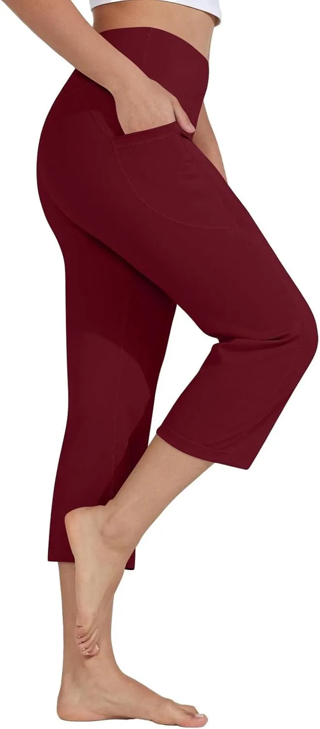Capri Pants for Women Bootcut High Waist Leggings Crop Athletic Exercise Workout Yoga Pants Tummy Control Capris Straight Leg