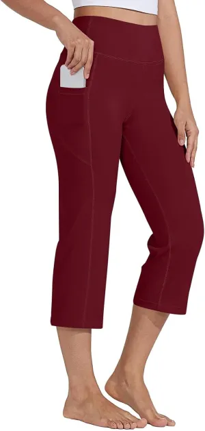 Capri Pants for Women Bootcut High Waist Leggings Crop Athletic Exercise Workout Yoga Pants Tummy Control Capris Straight Leg