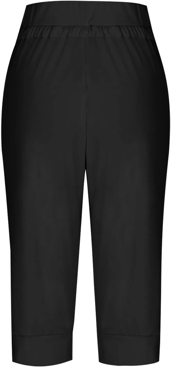 Capri Pants for Women Drawstring High Waisted Lightweight Hiking Joggers Workout Capris Yoga Sweatpants with Pockets