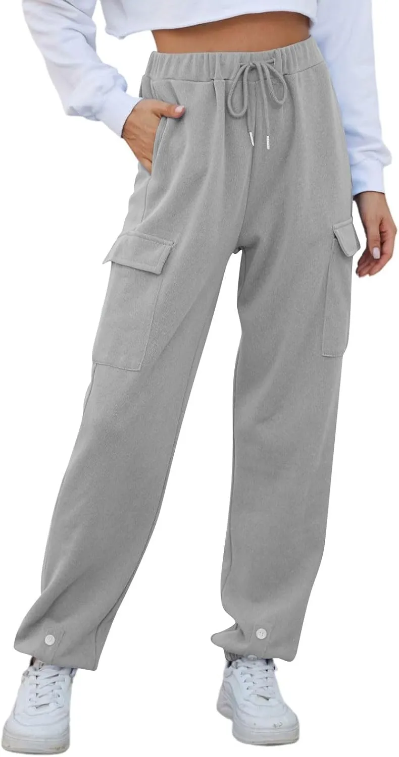 Cargo Joggers for Women High Waisted Sweatpants with Pockets Fleece Lined Comfy Athletic Pants Sweat Pants