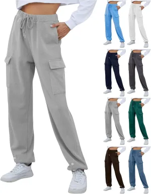 Cargo Joggers for Women High Waisted Sweatpants with Pockets Fleece Lined Comfy Athletic Pants Sweat Pants