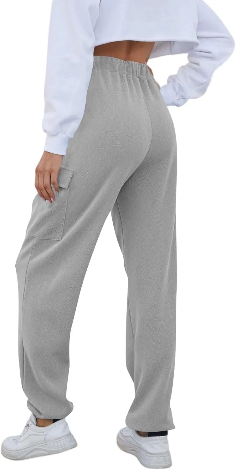 Cargo Joggers for Women High Waisted Sweatpants with Pockets Fleece Lined Comfy Athletic Pants Sweat Pants