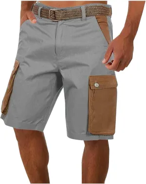 Cargo Linen Shorts Men Drawstring Casual Shorts with Brown Button Pockets Relaxed Fit Summer Beach Clothes