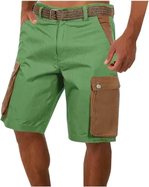 Cargo Linen Shorts Men Drawstring Casual Shorts with Brown Button Pockets Relaxed Fit Summer Beach Clothes
