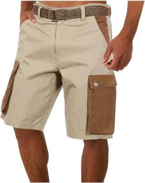 Cargo Linen Shorts Men Drawstring Casual Shorts with Brown Button Pockets Relaxed Fit Summer Beach Clothes