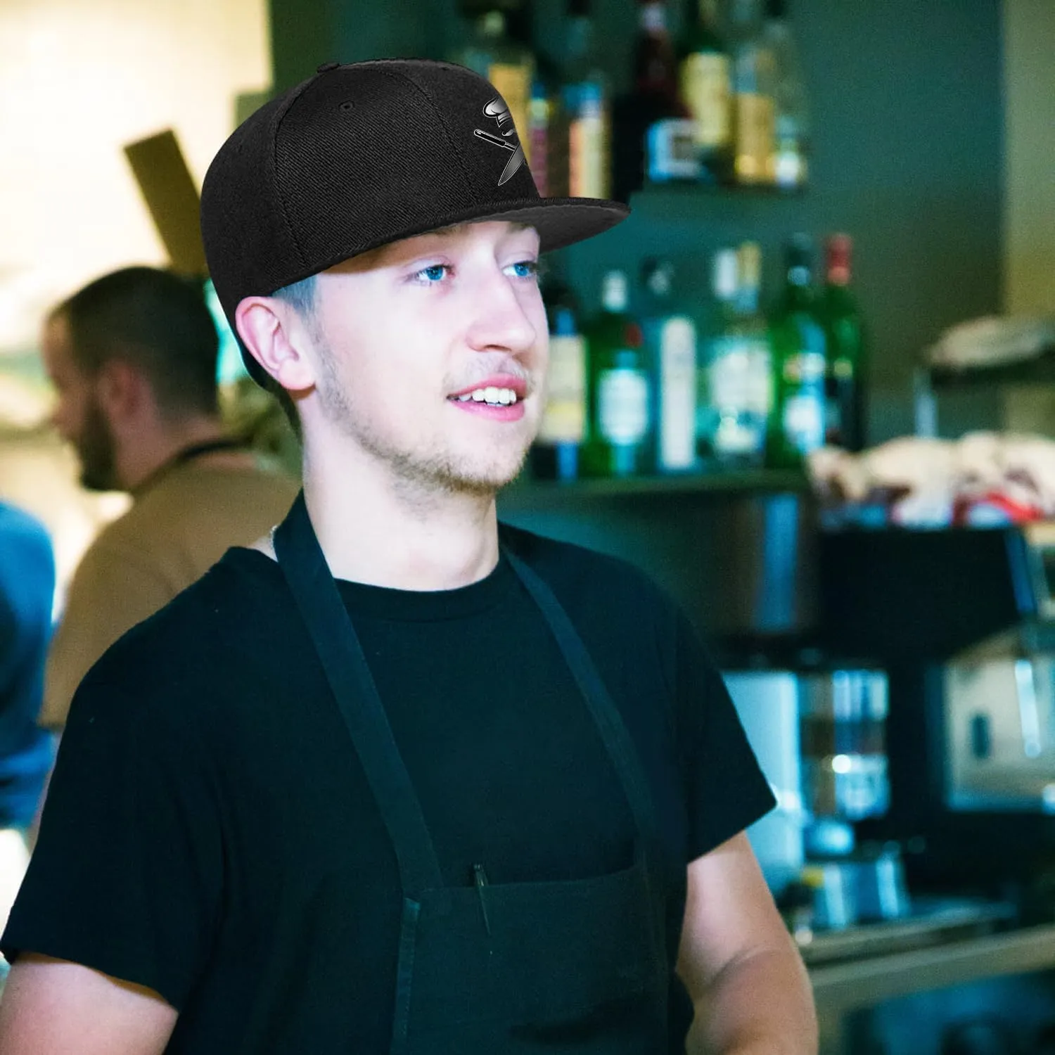 Chef Hat for Men Snapback Hats Funny Flat Bill Hat for Boy Women Adjustable Snap Pack Baseball Cap Black