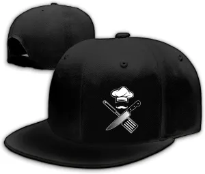 Chef Hat for Men Snapback Hats Funny Flat Bill Hat for Boy Women Adjustable Snap Pack Baseball Cap Black