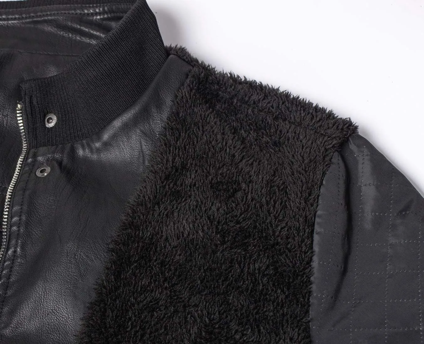 chouyatou Men's Winter Warm Sherpa Lined Zipper Quilted Moto Pu Leather Biker Bomber Jacket