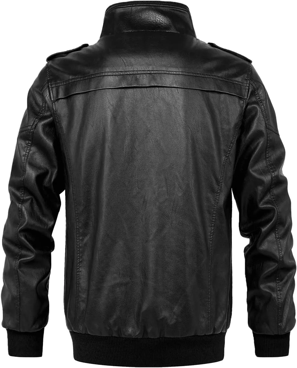 chouyatou Men's Winter Warm Sherpa Lined Zipper Quilted Moto Pu Leather Biker Bomber Jacket