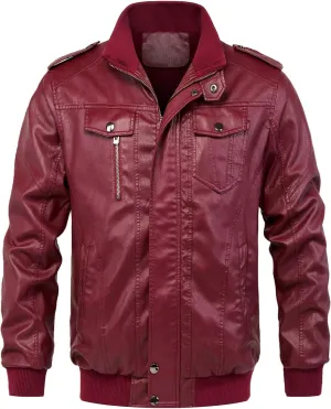chouyatou Men's Winter Warm Sherpa Lined Zipper Quilted Moto Pu Leather Biker Bomber Jacket