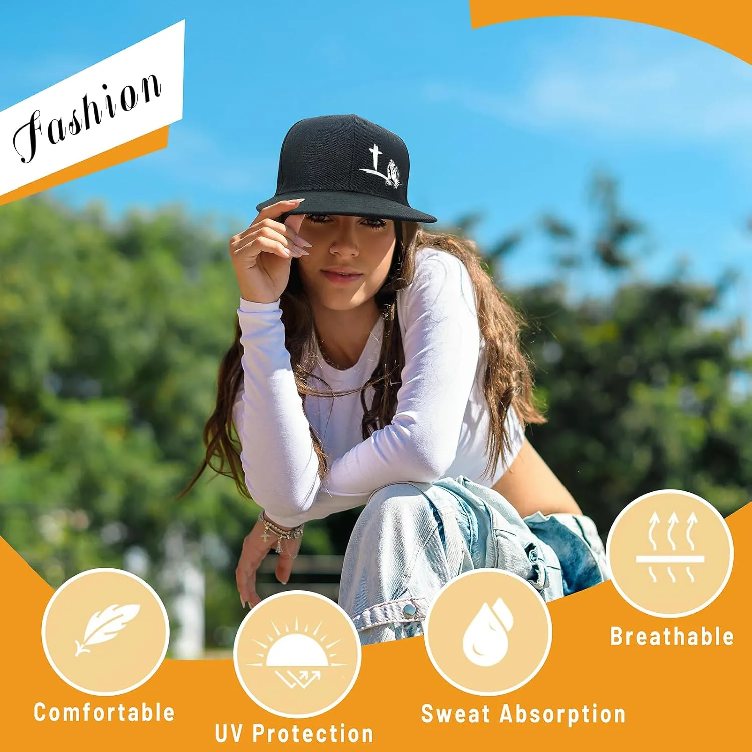 Christian Cross Snapback Hats Adjustable Baseball Cap for Men Cool Praying Skeleton Hand Hat for Men Black Flat Bill