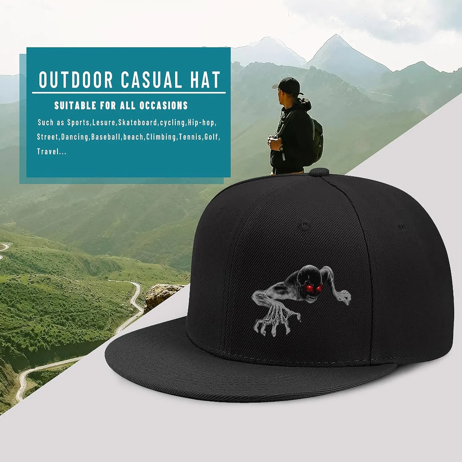 Christian Cross Snapback Hats Adjustable Baseball Cap for Men Cool Praying Skeleton Hand Hat for Men Black Flat Bill